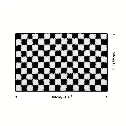 Plush Checkered Grid Bath Mat