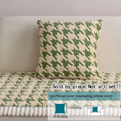 Colourful Plush Houndstooth Sofa Cover and Cushion Cover