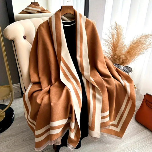 Savéra Striped Double-Sided Poncho Scarf