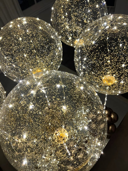Sparkling Gold Flaked Light Up Balloons Set / Luxury Standing LED Balloon Centerpieces Decor