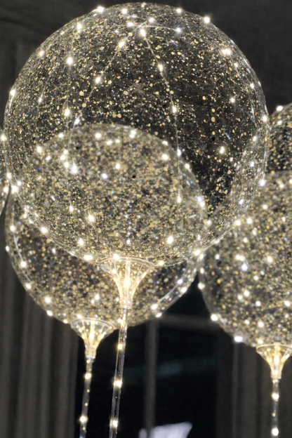 Sparkling Gold Flaked Light Up Balloons Set / Luxury Standing LED Balloon Centerpieces Decor