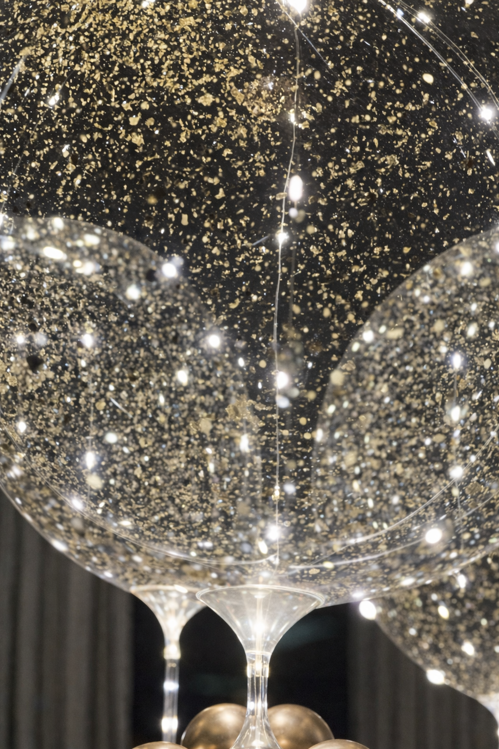 Sparkling Gold Flaked Light Up Balloons Set / Luxury Standing LED Balloon Centerpieces Decor