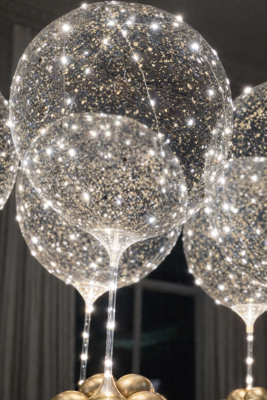 Sparkling Gold Flaked Light Up Balloons Set / Luxury Standing LED Balloon Centerpieces Decor
