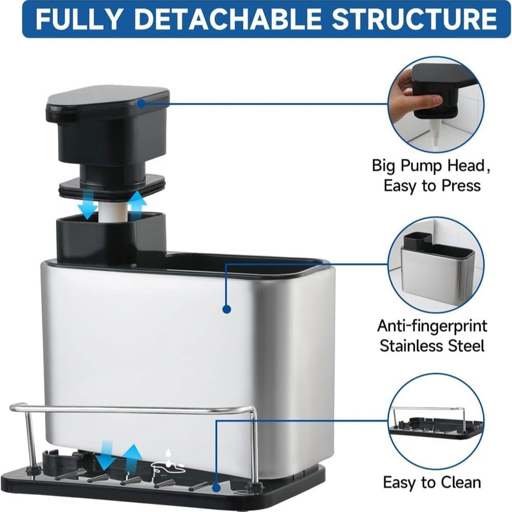 Stainless Steel Dish Soap Dispenser & Utensil Rack