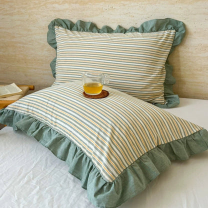 Striped Ruffled Lace Pillowcases in Multiple Colors