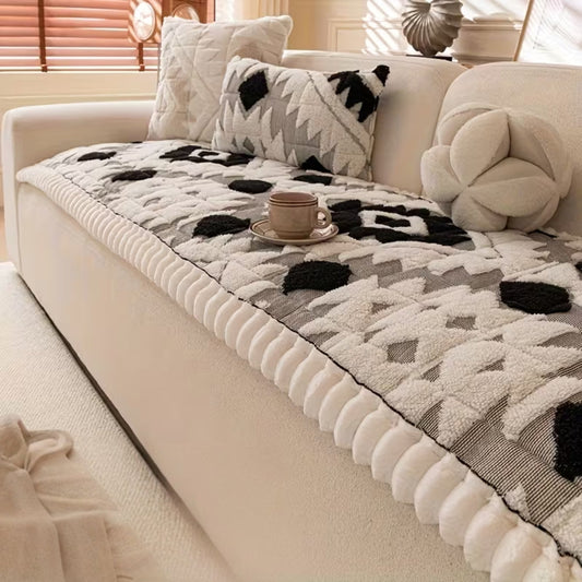 Thick Winter Quilted Plush Couch Cover