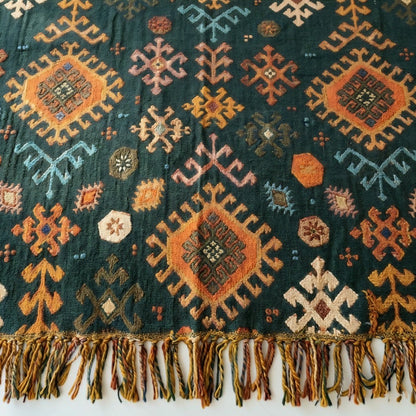 Tribal-Inspired Soft Geometric Fringe Cotton Blanket