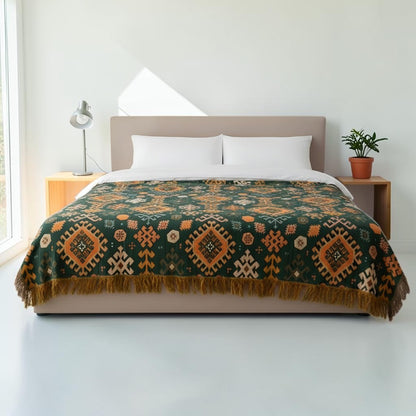 Tribal-Inspired Soft Geometric Fringe Cotton Blanket