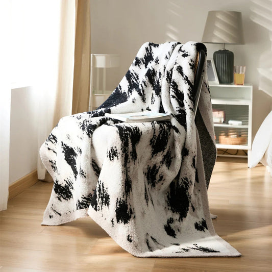 Velora Black White Fuzzy Knit Throw