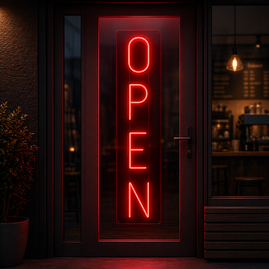 Vertical OPEN Neon Sign LED Light for Storefront Business Door Bar Cafe Window Decor