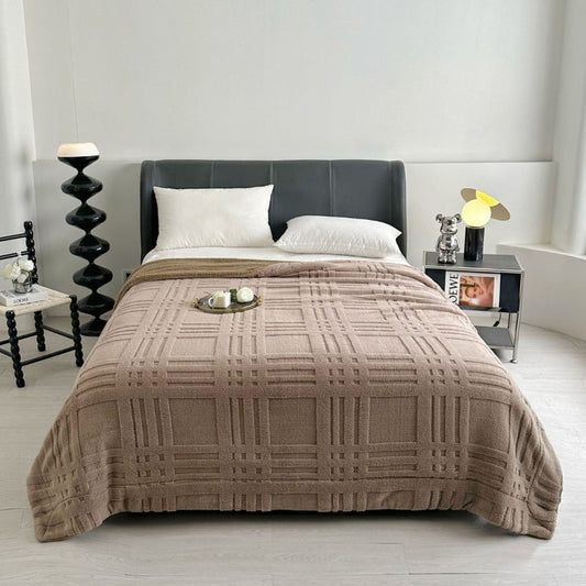 Plaid Embossed Grid Pattern Winter Blanket