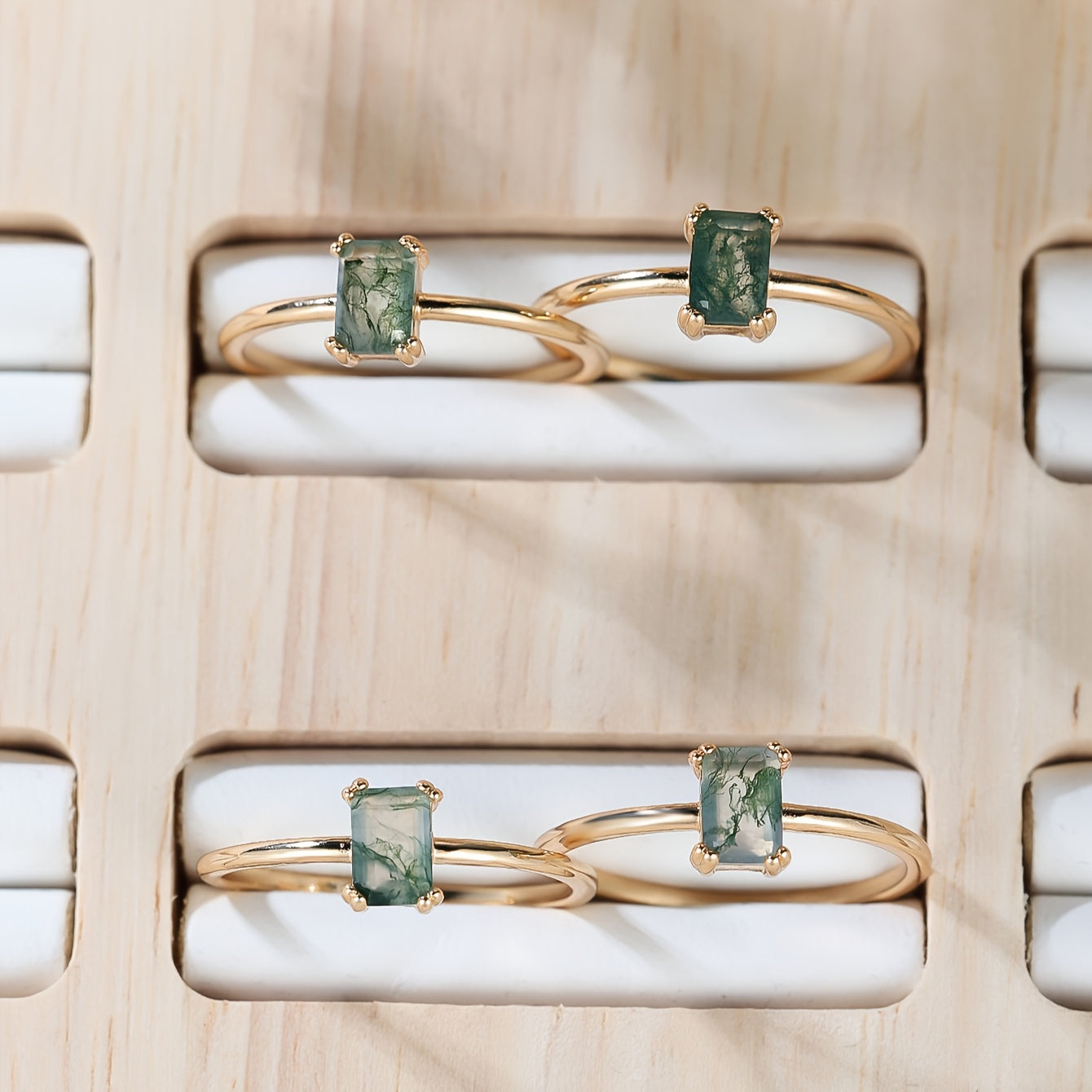 1pc Rectangle Natural Moss Agate Ring Promise Ring for Women