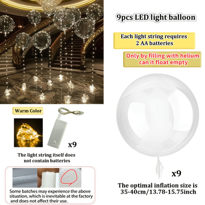 A Set of 9 LED String Lights with Glowing Transparent Bubble Balloons