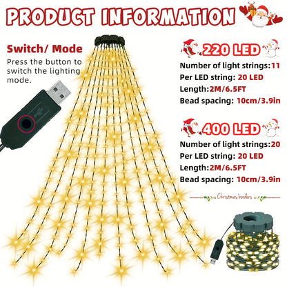 400/220 LED Christmas indoor light string, 20/11 string 78.74inch waterfall tree light, USB plug