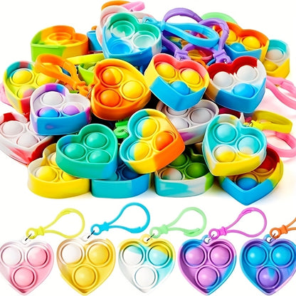 10/20/30-Pack Party Favors, School Prizes, Birthday Gift Bags, Toy Combo Heart Shaped Elastic Keychains for Kid