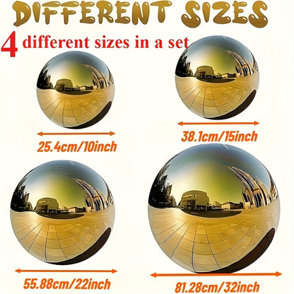 A Set of 4, Diameter (10.0inch+15.0inch+22.0inch+32.0inch) Golden Inflatable Mirror Reflective - 4D Aluminum Foil Balloon Set