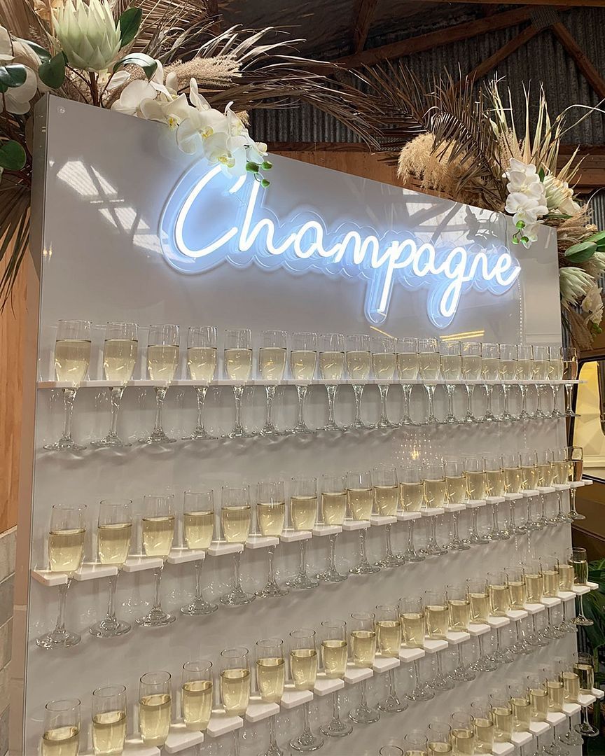 Champagne Wall Wedding Decor Neon Sign Reception Drink Station Idea