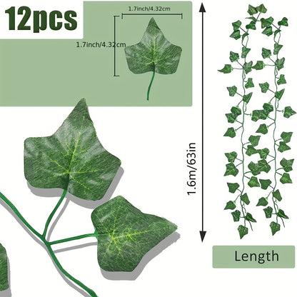 Set of 12 Artificial Ivy Garlands, Faux Vines for Decorating Walls in Bedrooms Or Rooms