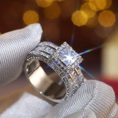Elegant Square Cut Zirconia Engagement Ring with Sparkling Cubic Zirconia