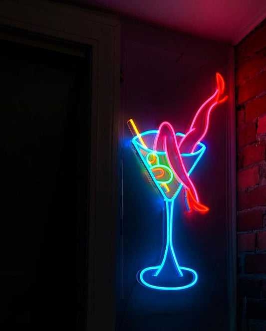 Woman's Legs Martini Glass Neon Sign Cocktail LED Neon Light for Bar