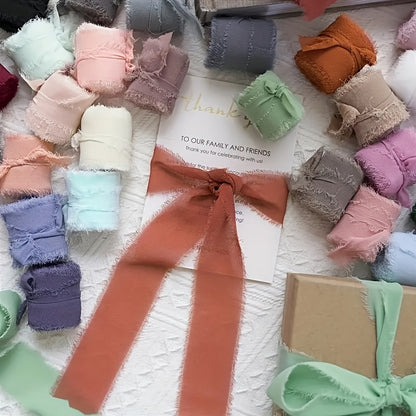 1.5inch*7yard Chiffon Ribbon Handmade Frayed Edge Assorted Ribbons for Gift Wrapping Bridal Bouquets a