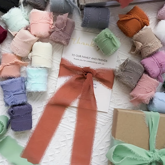 1.5inch*7yard Chiffon Ribbon Handmade Frayed Edge Assorted Ribbons for Gift Wrapping Bridal Bouquets a