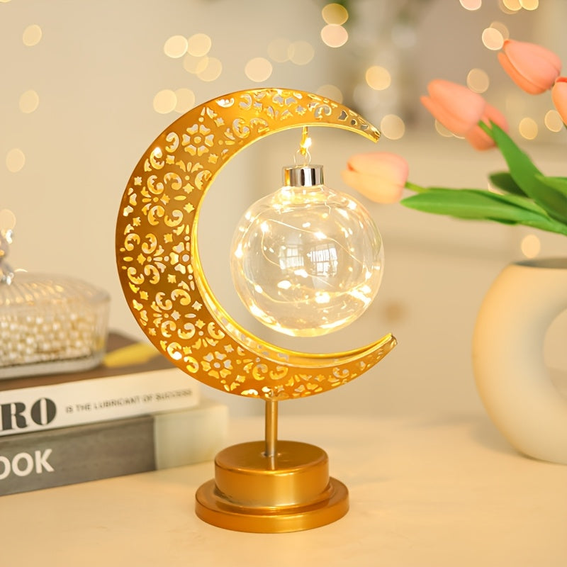 Metal Night Light - Decorative LED Lamp with  Moon and Star Design, Perfect for Bedroom, Kitchen Table