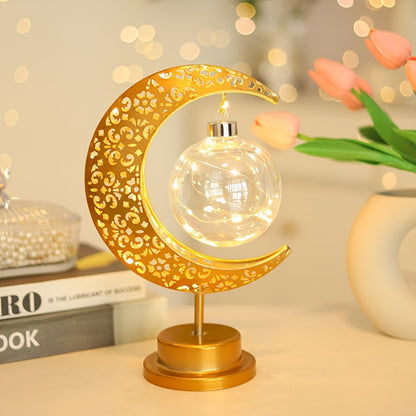 Metal Night Light - Decorative LED Lamp with  Moon and Star Design, Perfect for Bedroom, Kitchen Table
