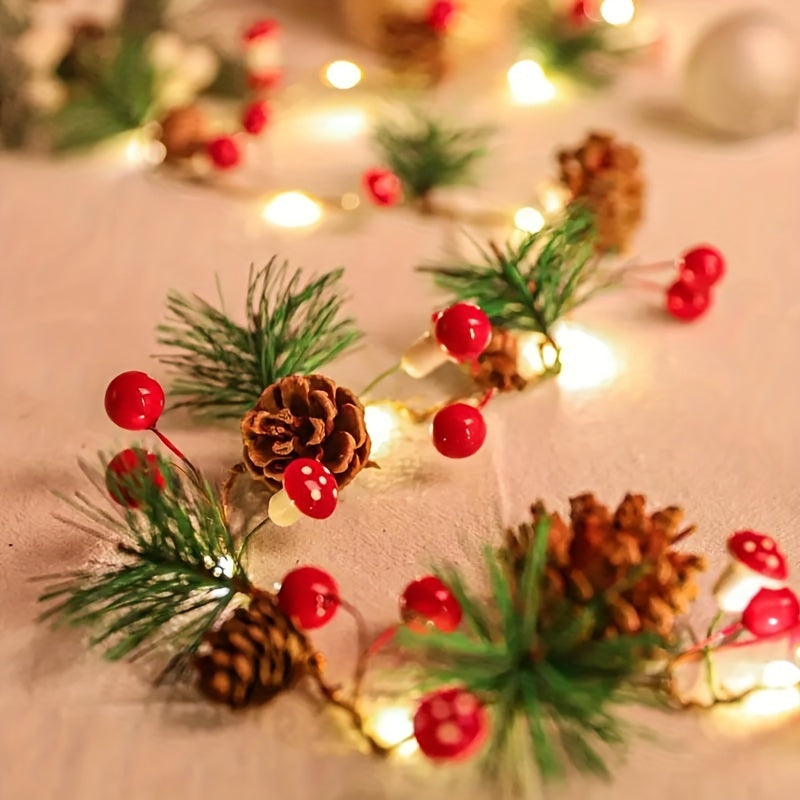1pc, Christmas Decorative Light String, Green Leaf Pine Needles (Plastic Pine Cones)