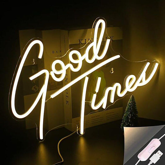 Good Times Neon Sign Light – Warm White LED USB Neon Light for Room, Desk & Cozy Decor