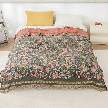 Autumn Leaf Boho Reversible Cotton Blanket
