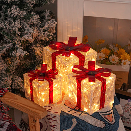 A Set Of 3 Christmas Color Boxes, USB/battery Dual Power Supply, 8 Lighting Modes, 8-hour Timer