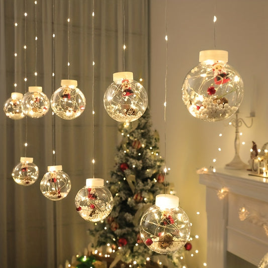 LED Christmas Curtain Lights with Wishing Ball & Snowman Tree Hanging Decorations