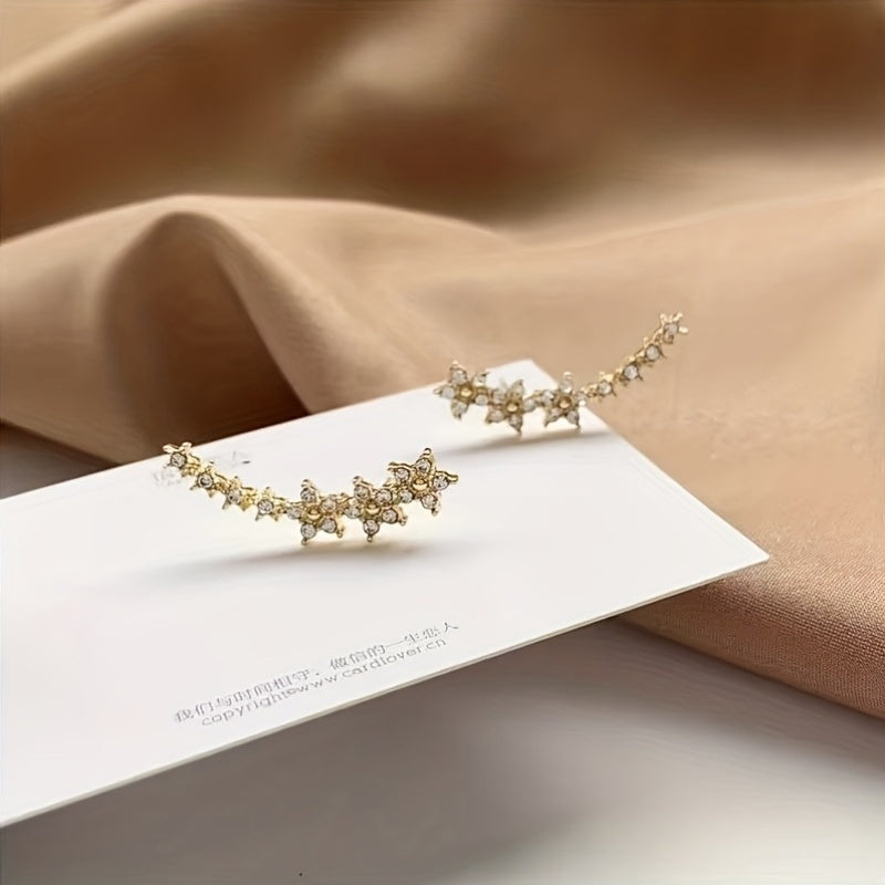 Stainless Steel Women'S Sequined Floral Earrings - Elegantly Framed Stud Earrings