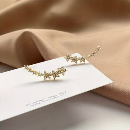 Stainless Steel Women'S Sequined Floral Earrings - Elegantly Framed Stud Earrings