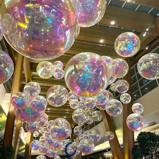 16pcs Rainbow Colored 4D Balloons Holographic Sphere/Round Shaped Transparent Foil Decoration