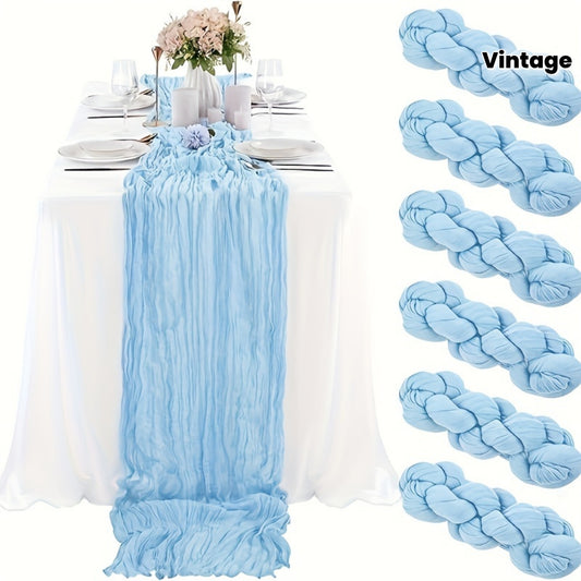 6pcs Light Blue Cheesecloth Table Runners for Weddings, Bridal Showers Table Decorations
