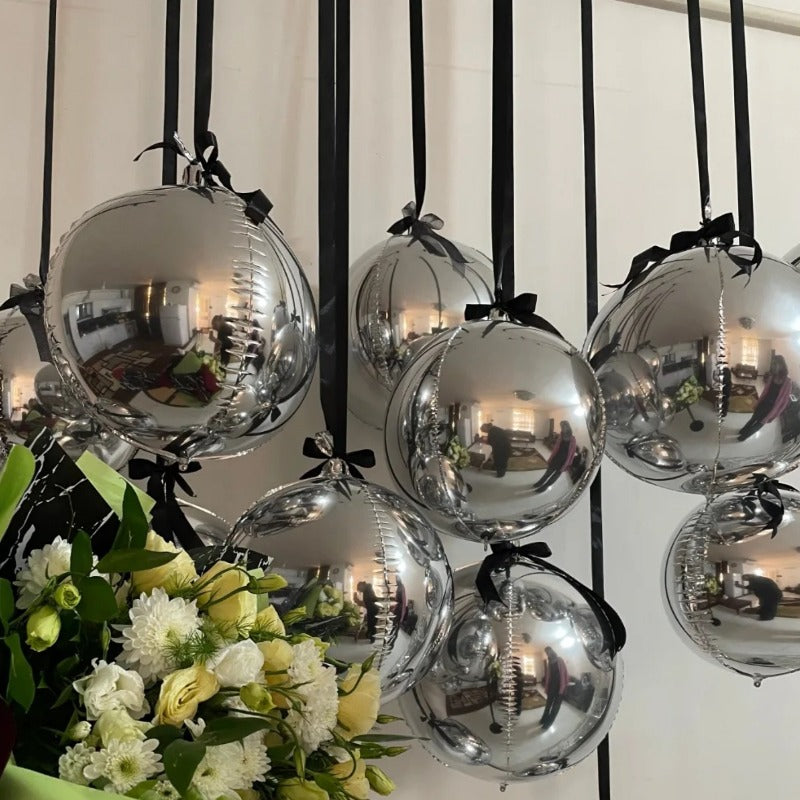 12-Pack Silvery Mirror 4D Spherical Aluminum Foil Balloons Set