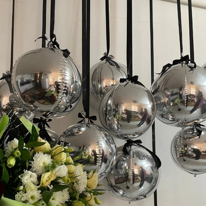 12-Pack Silvery Mirror 4D Spherical Aluminum Foil Balloons Set