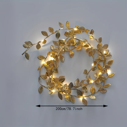 1pc Modern Golden Yellow Leaf LED String Lights, For Home Bedroom, Wedding Christmas Holiday Decoration, Powered By Battery Box (No Battery, 6.56ft/2m 20LED)
