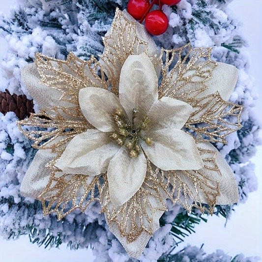 A Set Of 10 Pieces Of 15cm Multi-colored Christmas Flowers With Three Layers