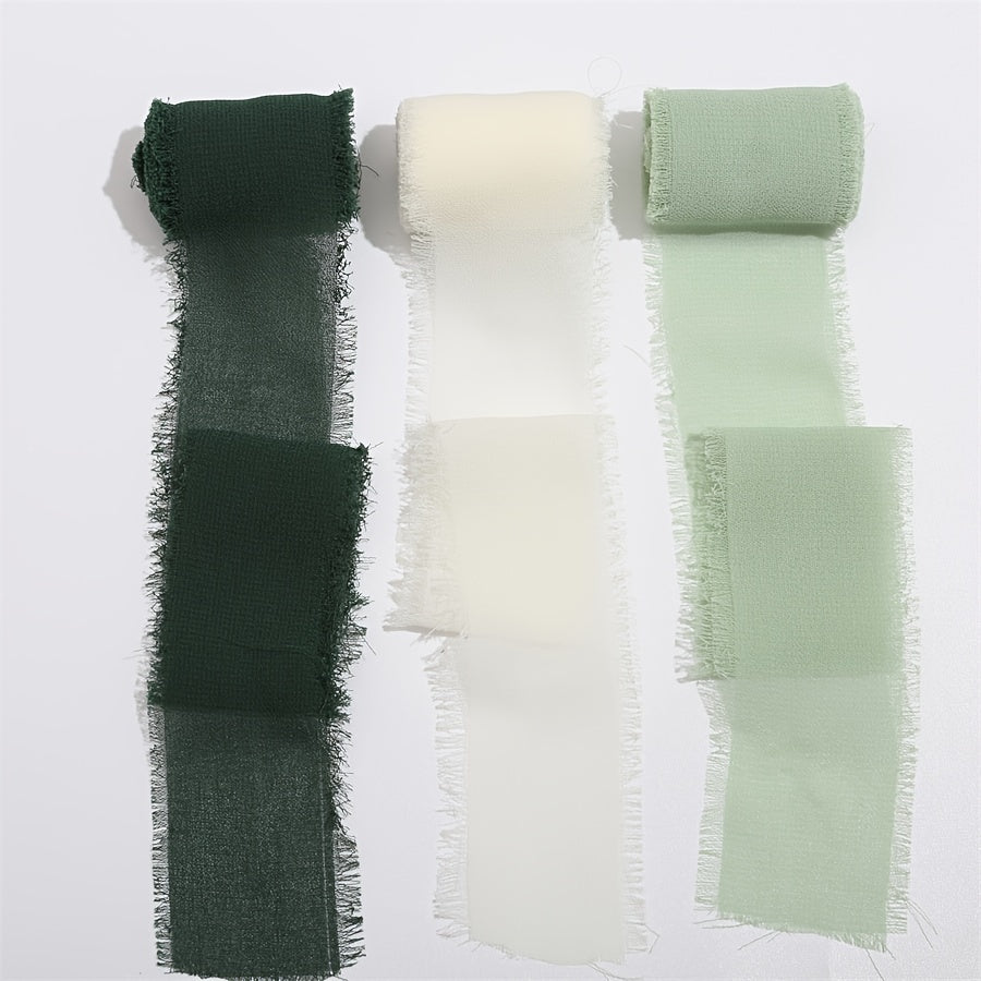 3 Roll Handmade Fringe Chiffon Ribbon Colorful Ribbon Wedding Invitations, Bridal Bouquets