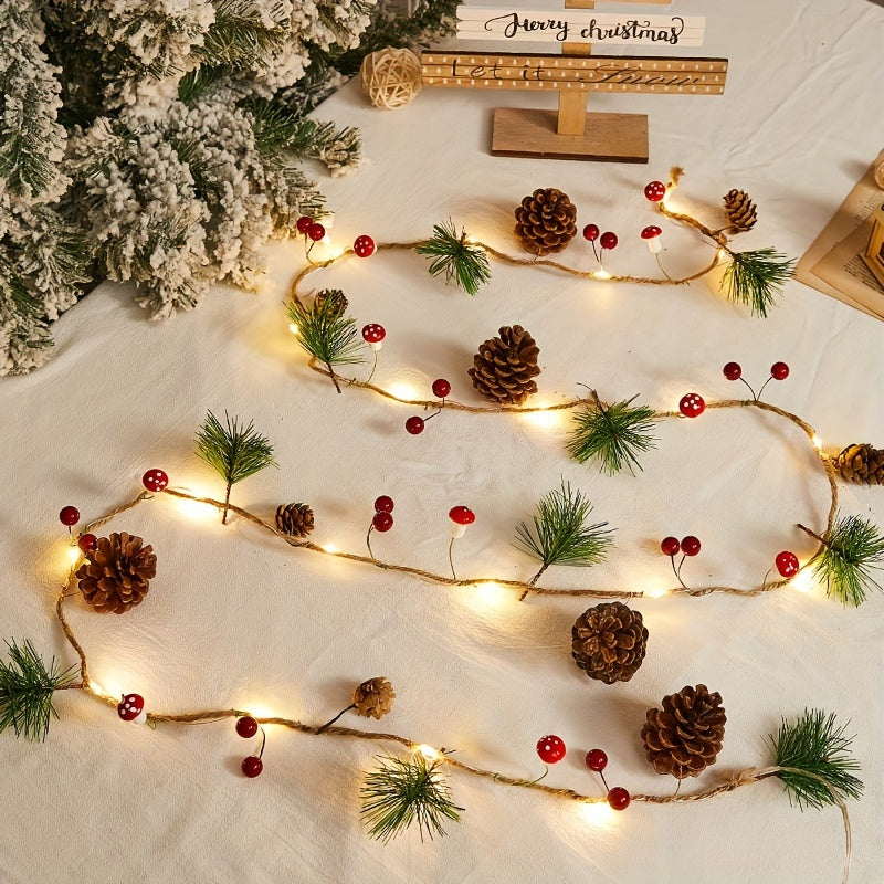 1pc, Christmas Decorative Light String, Green Leaf Pine Needles (Plastic Pine Cones)
