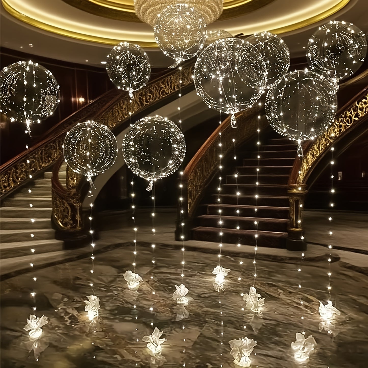 A Set of 9 LED String Lights with Glowing Transparent Bubble Balloons