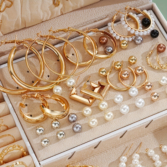 86pcs of Trendy Jewelry Featuring a Vintage Bohemian Style, Made with Faux Pearls And Zinc Alloy.
