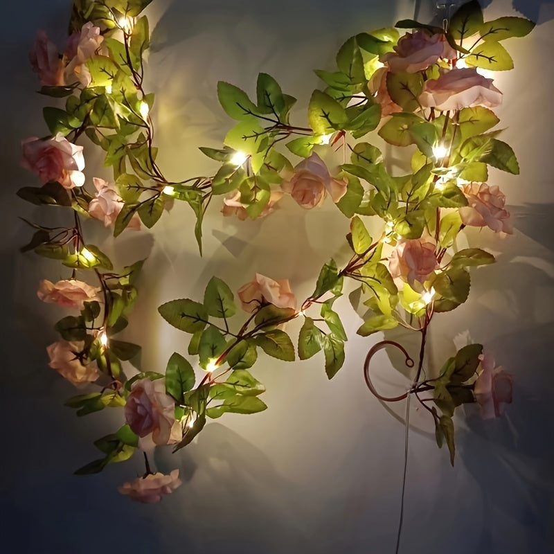 20 LED Champagne Rose Garland String Lights, 78.74inch Floral Vine with Switch Control, Battery Powered