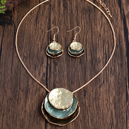 3-Layer Round Zinc Alloy Enamel Jewelry Set - Elegant Women'S Gift