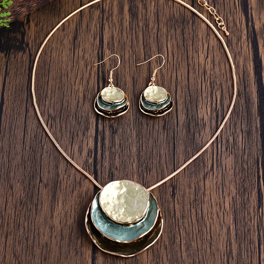 3-Layer Round Zinc Alloy Enamel Jewelry Set - Elegant Women'S Gift