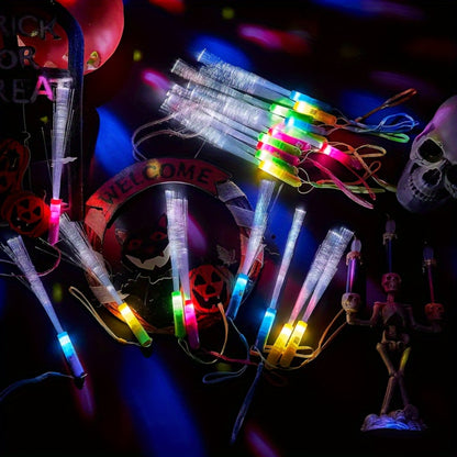 12pcs Colorful LED Light-Up Fiber Optic Sticks - Durable PVC, Multi-Color Flashing Modes
