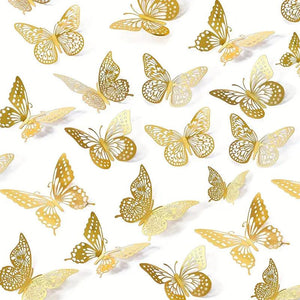 12pcs 3D Golden Hollow Butterfly Cake Toppers / Perfect for Birthday Cupcakes, Wall Decor, Wedding & Theme Parties - Lasercutwraps Shop